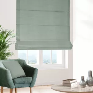 Roleta rzymska miętowa z miękkiej tkaniny o naturalnym splocie w stylu ekologicznym