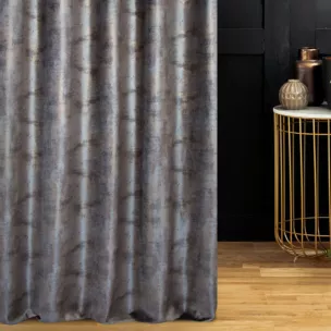 Zasłona szyta na taśmie 5 cm popielato złocista z miękkiej, welwetowej tkaniny z nieregularnym wzorem i błyszczącym nadrukiem