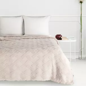 Koc flano 150x200 cm beżowy zdobiony wytłaczanym wzorem CARO DESIGN 91 Eurofirany