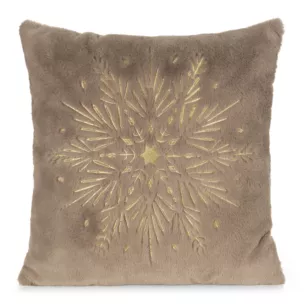 Poszewka na poduszkę świąteczna 45x45 cm jasnorązowo, szampańska z przyjemnego futerka zdobiona haftem śnieżynki Eurofirany