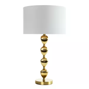 Lampa stołowa do salonu biało, złota CELIA z matowym abażurem Eurofirany