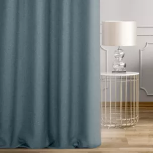 Zasłona szyta na taśmie fala niebieska z tkaniny o naturalnym splocie w stylu eko