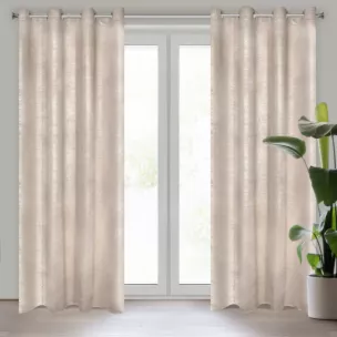 MABEL BEŻOWA ZASŁONA VELVETOWA  Z LŚNIĄCĄ PRZECIERKĄ NA PRZELOTKACH 140x250 cm