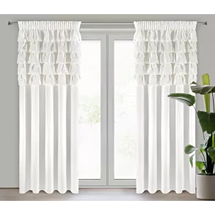 Zasłona biała zdobiona falbanami z welwetu 140x270 cm taśma AURA Eurofirany