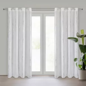 Zasłona biało, srebrna zdobiona błyszczącym nadrukiem 140x250 cm przelotka LIBI Eurofirany