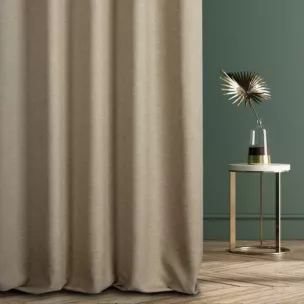 Zasłona szyta na flexach GEONOA ciemnokremowa z miękkiej tkaniny o naturalnym charakterze z widocznym ozdobnym splotem