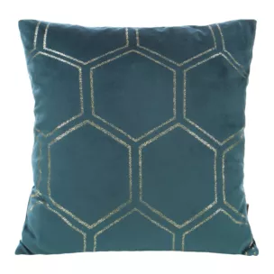 Poszewka na poduszkę 45x45 cm welwetowa ze złotym wzorem plastra miodu ciemnoturkusowo BLINK Eurofirany