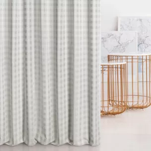 Zasłona szyta na taśmie fala kremowo szampańska z dwustronnej tkaniny, deseń w kratę z dodatkiem srebrnej nici