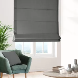 Roleta rzymska stalowa z miękkiej, matowej tkaniny w drobny geometryczny wzór