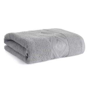 Ręcznik kąpielowy 50x90 cm bawełniany kolor srebrny z ozdobną geometryczną bordiurą AZARI Eurofirany