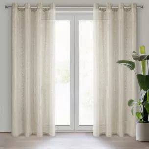 Firana beżowa o strukturze pajęczej sieci 140x250 cm przelotka AMANDA Eurofirany