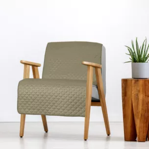 Narzuta welwetowa na fotel ciemnobeżowa 70x160 cm pikowana w geometryczny wzór metodą hot press DIMON Eurofirany