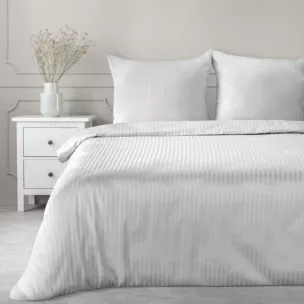 Pościel 160x200 cm satyna bawełniana kolor srebrny w drobne prążki VERA Eurofirany