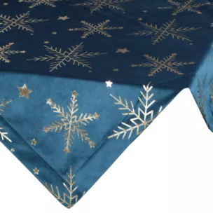 Obrus świąteczny 85x85 cm granatowo, szampański welwetowy zdobiony błyszczącym nadrukiem Eurofirany