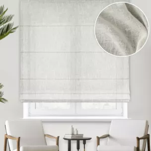 Roleta rzymska naturalna z delikatnej w dotyku etaminy w stylu eko z efektem kreszowania, wykończona obciążnikiem