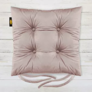 Poduszka na krzesło dwustronna 40 x 40 x 8 cm welwetowa pudrowo różowa z czterema pikowaniami Eurofirany