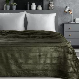 Koc 200x220 cm oliwkowy, typu flano z wzorem 3D NINA Eurofirany