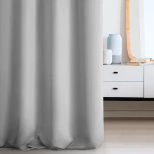 Zasłona szyta na taśmie 5 cm szara z gładkiej tkaniny zaciemniającej typu dimout