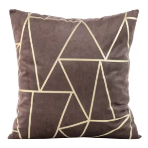 Poszewka na poduszkę 45x45 cm welwetowa z złotym nadrukiem geometrycznym jasnobrązowa BLINK 29 Eurofirany
