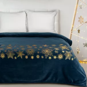 Koc  150x200 cm granatowo, złoty ozdobiony gwiazdkami JOY Eurofirany