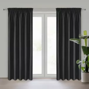 Zasłona czarna z matowej gładkiej tkaniny 140x270 cm taśma RITA Eurofirany