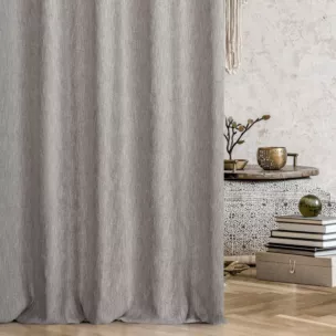 Zasłona szyta na taśmie 5 cm srebrna z tkaniny o naturalnym splocie i efektem melanżu, z dodatkiem nici metalicznej Italissima Eva Minge