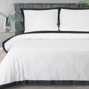 Pościel 220x200 komplet 3 częściowy z satyny bawełnianej kolor biały, czarny z kontrastującą kantą LAURA Eurofirany