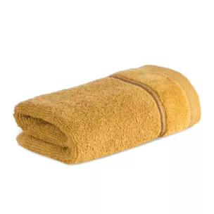 Ręcznik do rąk 30x50 cm bawełniany kolor musztardowy z welwetową bordiurą i kontrastującymi paseczkami 500 g/m2 SIBEL Eurofirany