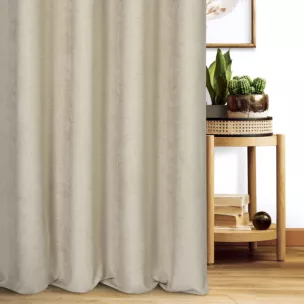 Zasłona szyta na taśmie 5 cm jasnobeżowa z miękkiej w dotyku tkaniny szenilowej