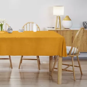 Obrus na wymiar DORA - HIT musztardowy z miękkiej tkaniny o welurowej strukturze