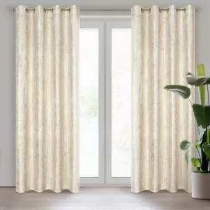 Zasłona kremowa ze złotą przecierką, welwetowa 140x250 cm przelotka MALIA Eurofirany