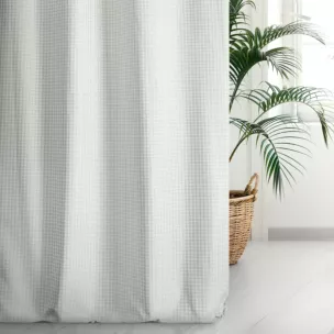 Zasłona szyta na taśmie fala FLAVIO srebrna z dwustronnej tkaniny, deseń w krateczkę z dodatkiem srebrnej nici