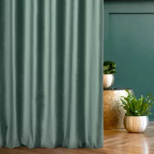 Zasłona szyta na taśmie fala ciemnomiętowa z miękkiej półmatowej tkaniny welwetowej