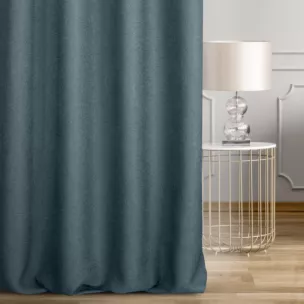 Zasłona szyta na taśmie fala niebieska z tkaniny o naturalnym splocie w stylu eko