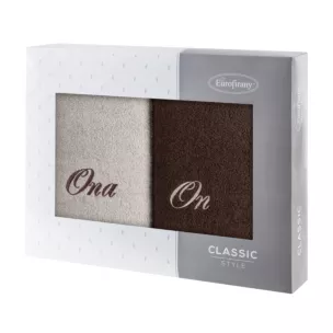 Zestaw ręczników bawełnianych 2 szt 50x90 cm z haftem ONA I ON kolor beżowy, beżowy 400 g/m2 Eurofirany