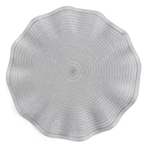 Podkładka okrągła na stół srebrna średnica 38 cm JUNE pleciona o falistych brzegach Eurofirany
