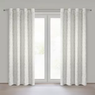 Zasłona kremowo, grafitowa zdobiona nadrukiem nakrapianym 140x250 cm przelotka - RONYA - Eurofirany