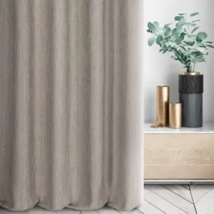 Zasłona szyta na taśmie fala kremowo brązowa z tkaniny o wyraźnym splocie z efektem melanżu