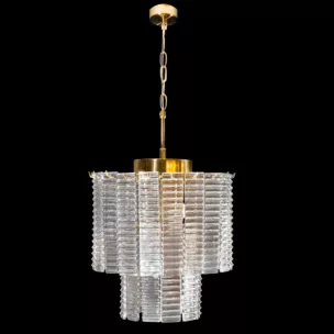 Lampa wisząca do salonu złota DALIA z prostokątnymi szklanymi zawieszkami Eurofirany