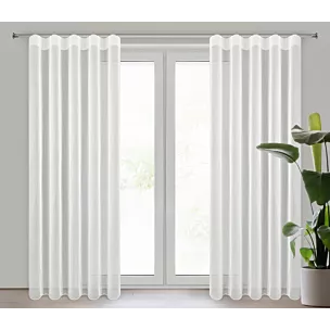 Firana kremowa z gładkiego mlecznego woalu wykończona szwem obciążającym VIOLET 150x300 cm fala 1:2 Eurofirany