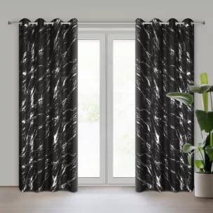 Zasłona czarno, srebrzysta zdobiona nadrukiem marmurku 140x250 cm przelotka LANI Eurofirany