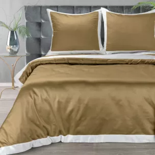Pościel 160x200 cm z satyny bawełnianej kolor złoty, biały z kontrastującą kantą LAURA Eurofirany