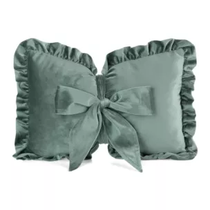 Poduszka kokarda dekoracyjna 35x55 cm welwetowa kolor miętowy z ozdobną falbanką - KOKARDA 2 Eurofirany