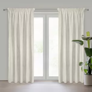 Zasłona ciemnobeżowo, srebrna z dodatkiem lnu i błyszczącym akcentami 140x270 cm taśma ROSI Eurofirany