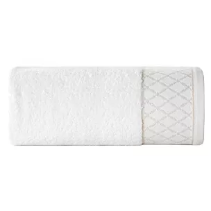 Ręcznik do rąk 30x50 cm bawełniany kolor biały zdobiony wzorem geometrycznym 500 g/m2 LAYLA Eurofirany