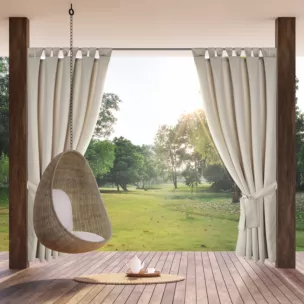 Zasłona biała z wodoodpornej tkaniny idealna do ogrodu i na taras 155x240 cm szelki/rzep GARDEN Eurofirany