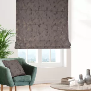 Roleta rzymska jasnobrązowo złocista z tkaniny welwetowej ze złotym marmurkowym nadrukiem