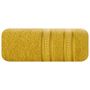 Ręcznik kąpielowy 70x140 cm bambusowy kolor musztardowy zdobiony bordiurą w pasy 500 g/m2 MILA Eurofirany