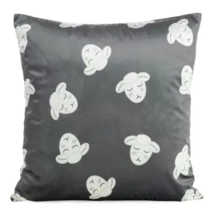 Poszewka na poduszkę 45x45 cm welwetowa z motywem słodkich baranków stalowo, biała KIDS DESIGN 93 Eurofirany