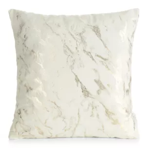 Poszewka na poduszkę 45x45 cm welwetowa zdobiona lśniącym marmurkowym wzorem kremowo, złocista DORIS DESIGN 95 Eurofirany